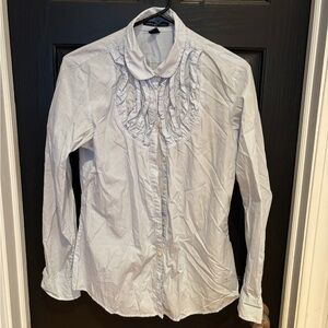 GAP Blue Button Down Shirt with Ruffled Peter Pan Collar